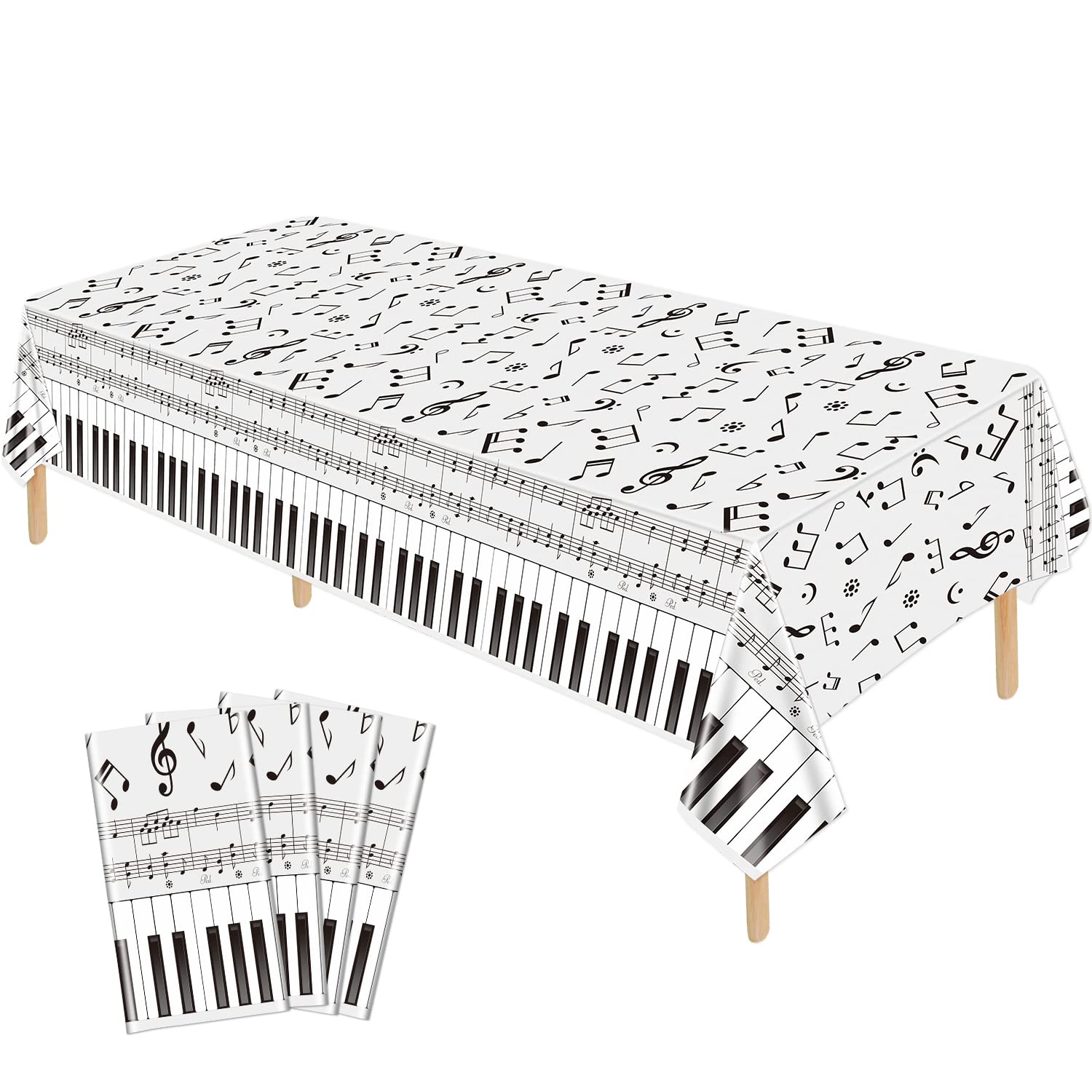 Hegbolke 4 Pack Musical Notes Tablecloths 51 x 107 Inch Reusable Rectangular Black and White Musical Notes Theme Birthday Party Decorations