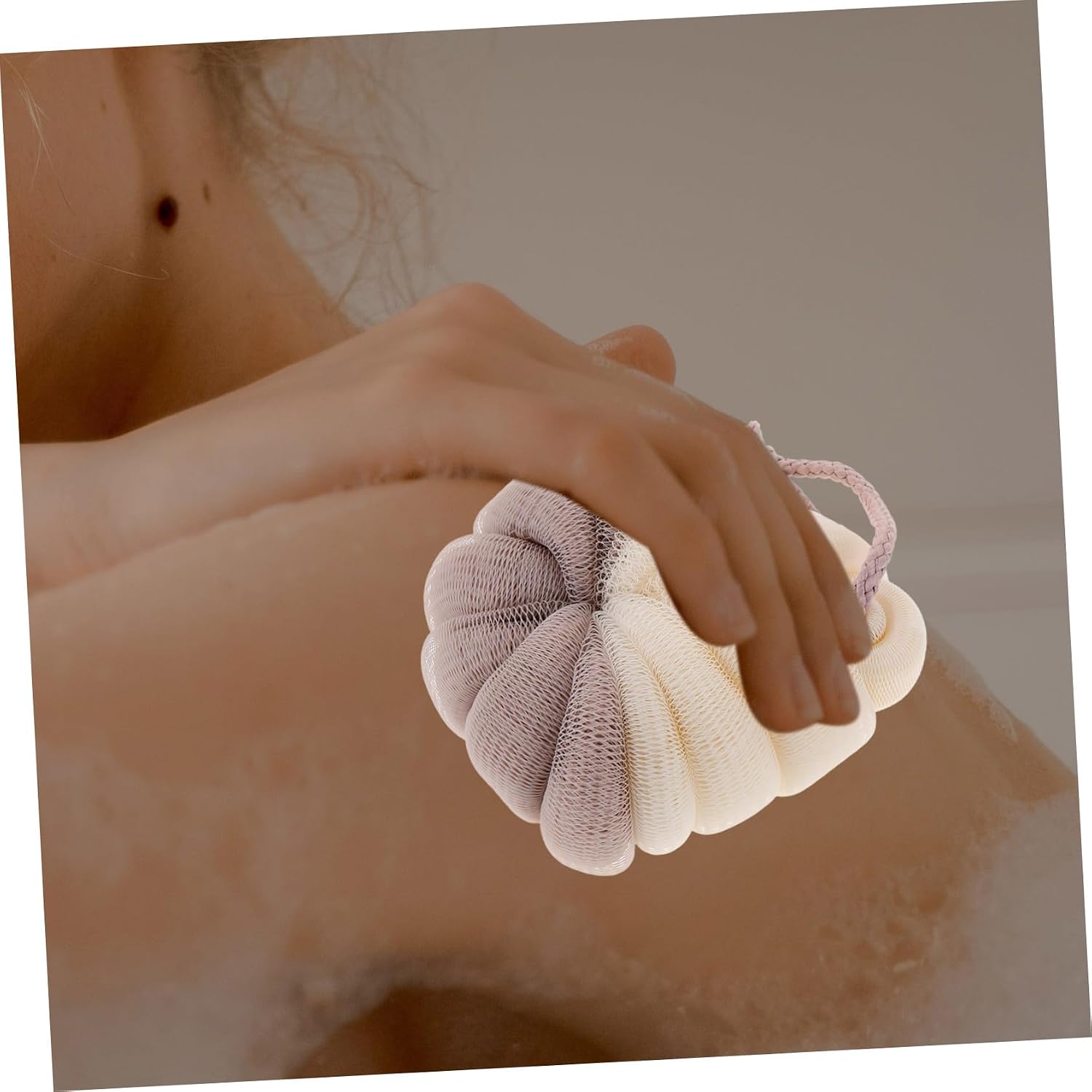OUNONA 4pcs Dual Balls Exfoliating Shower Loofah with Bubble Making Net Soft Mesh Bath Scrub Tool for Gentle Cleansing and Skin Care Each Color image 3