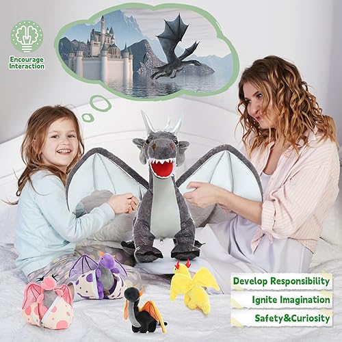 Miniatura 5 de MaoGoLan Dragon Plush Stuffed Animal with Babies Inside,21 inch Large Stuffed Dragon Plush Bulk,7 Pcs Dragon Plush Toy Set,Stuffed Mommy Dragon with