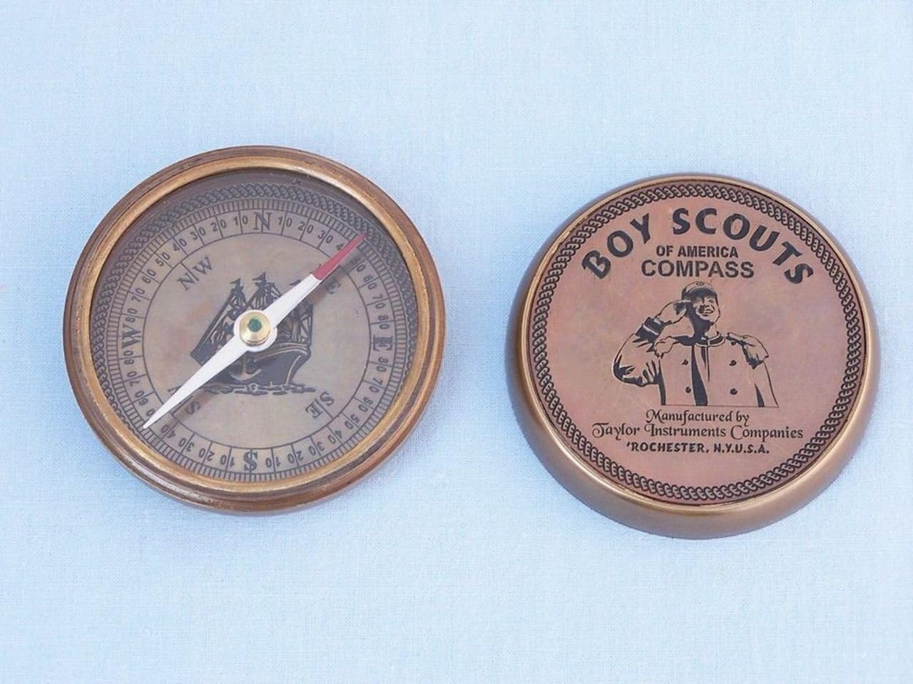 Hampton Nautical Antique Brass Boy Scout Compass with Rosewood Box, 3"