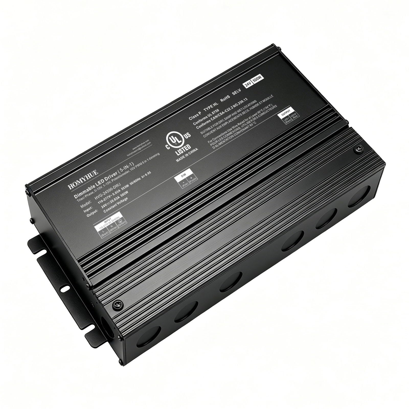 Photo 1 of 24V 500W Dimmable LED Driver – Smooth Flicker Free Dimming – TRIAC, 0-10V, Phase Cut, & 10V PWM – Compatible with Lutron and Leviton Dimmer Switches, UL Listed, Class 2, 100-277V AC – 2.5A DC