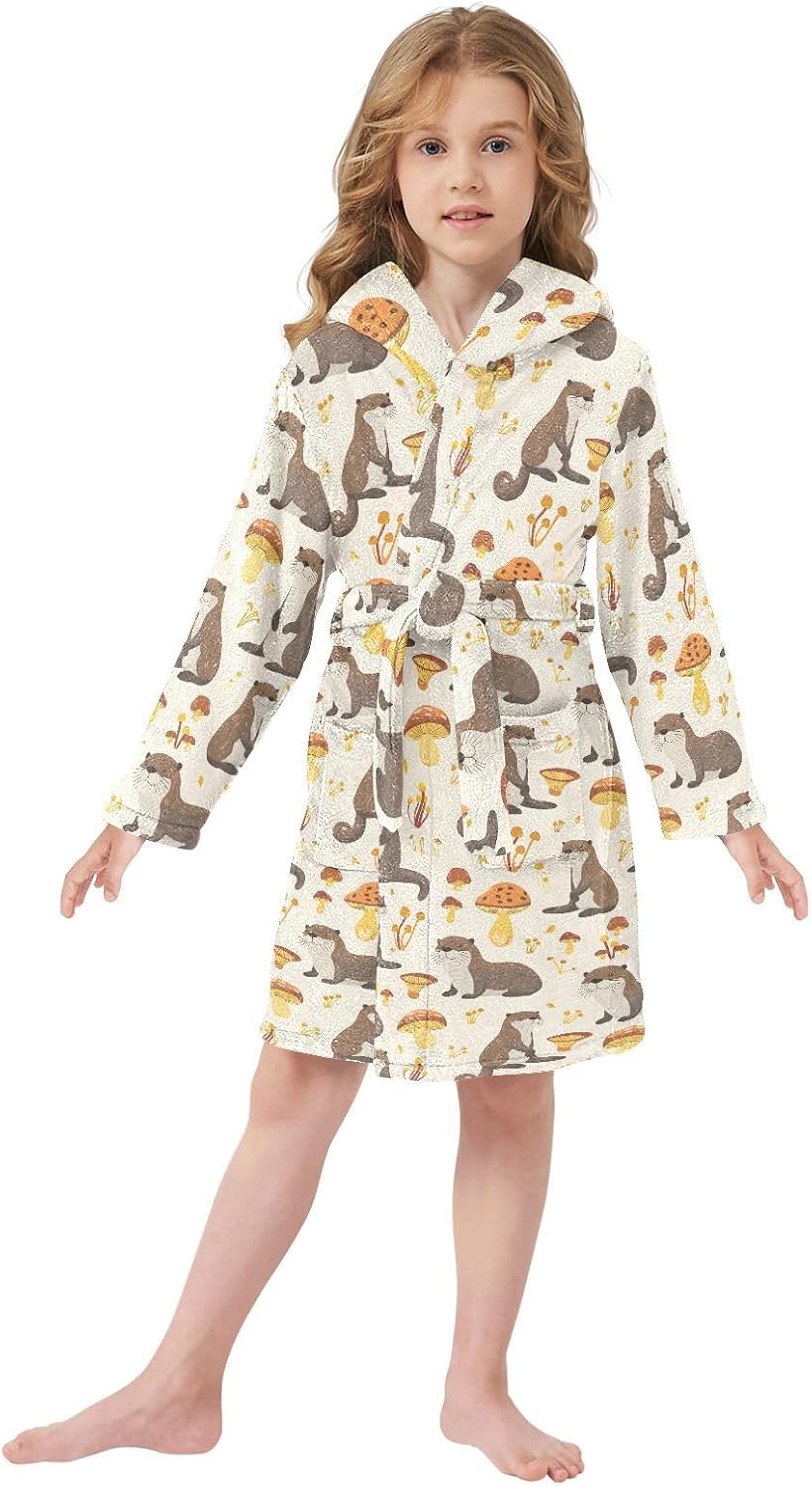 senya Otter Mushroom Toddler Hooded Bathrobe Kids Soft Plush Bath Towel Robes for Boys Girls 2-12 Years