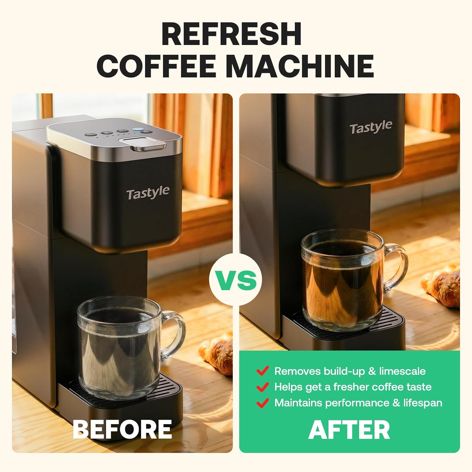 Single Serve Coffee Maker with 30 Descaler Cleaner Tablets, Iced and Hot Coffee Machine for K Cup & Grounds, Compact Design, 40oz Removable Water Reservoir