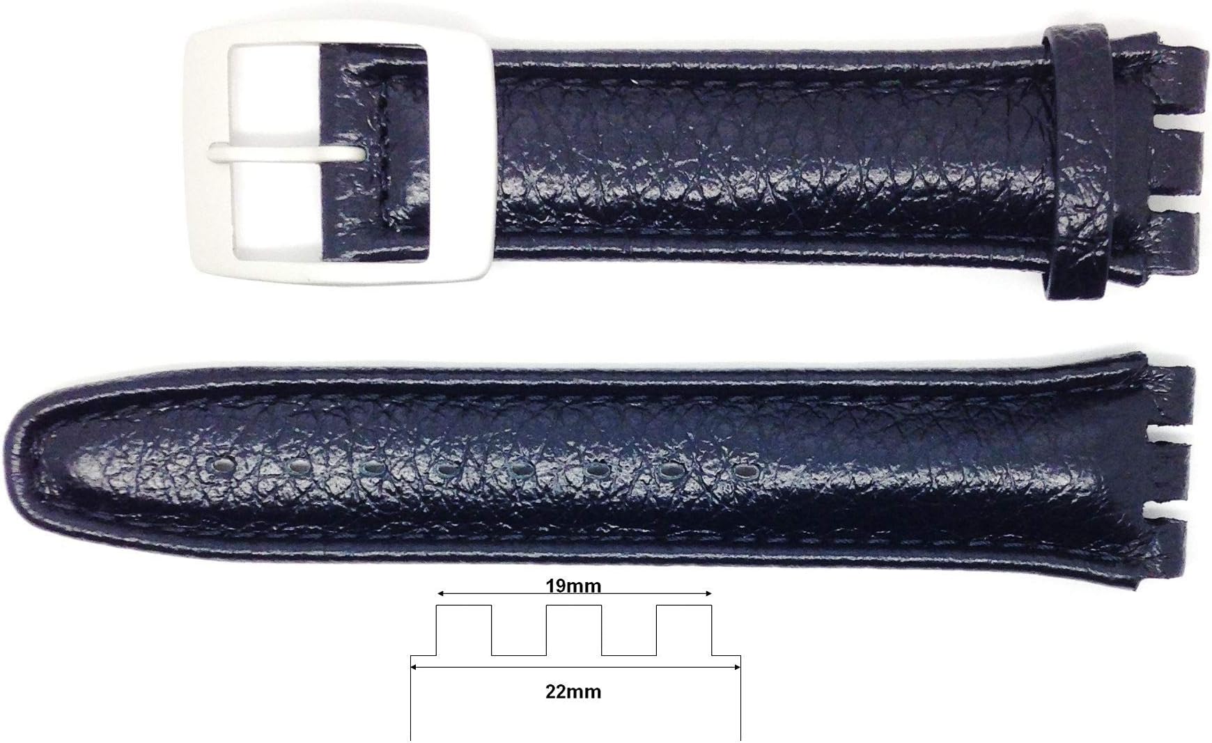 New 19mm (22mm) Sized Genuine Leather Strap Compatible for Swatch® Watch - Black - 400AA22