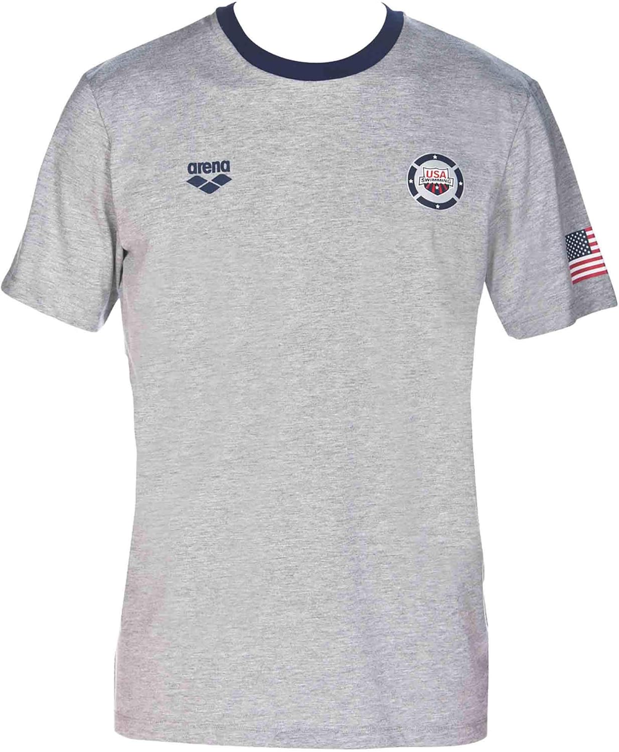 Arena Standard Official USA Swimming National Team Unisex T-Shirt, Medium Grey Melange-Navy, S