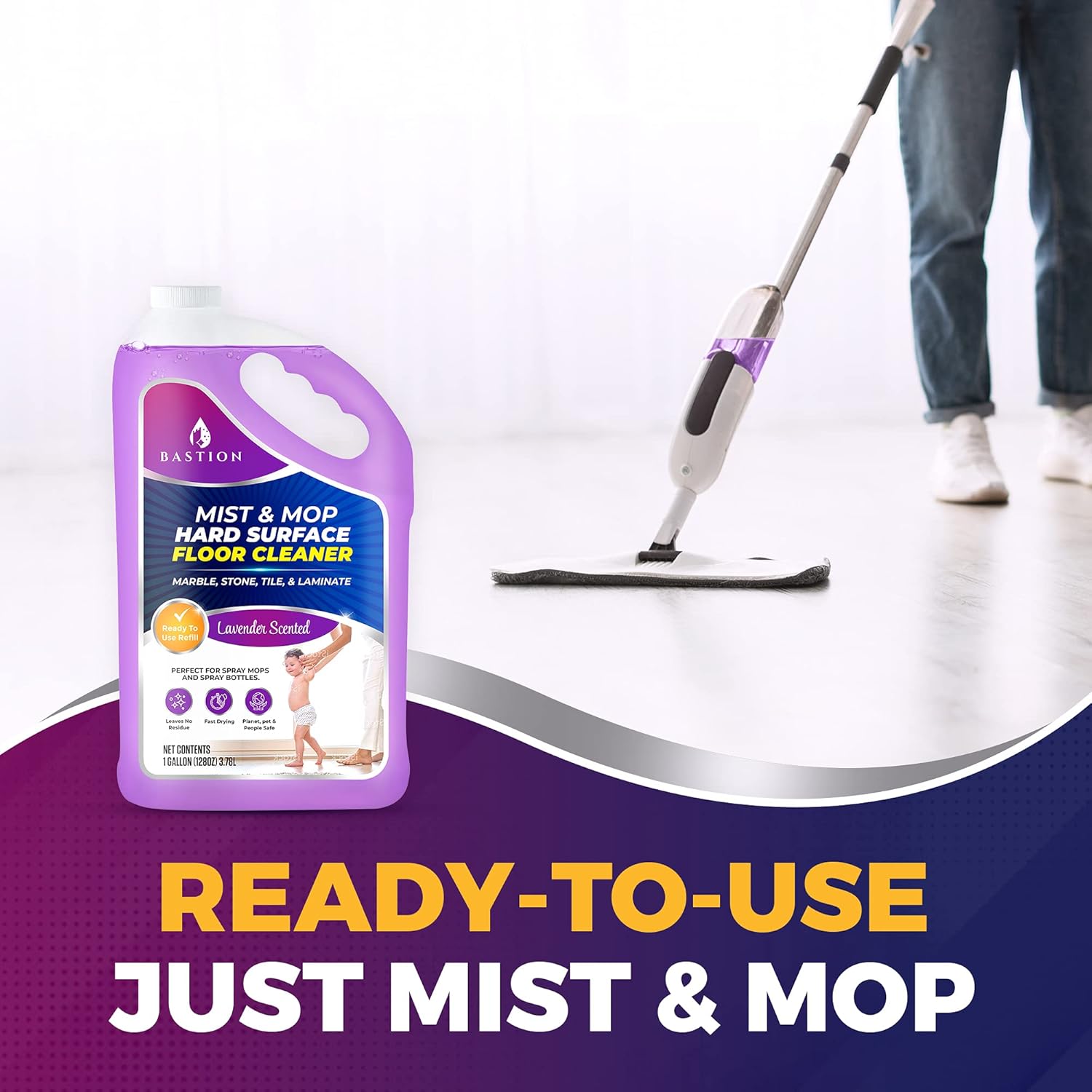 Hard Surface Floor Cleaner Solution - Ready-To-Use - Spray Mop Liquid - for Marble, Stone, Granite, Tile, Vinyl, Laminate, Linoleum - Lavender, 1 Gallon Bottle : Health & Household