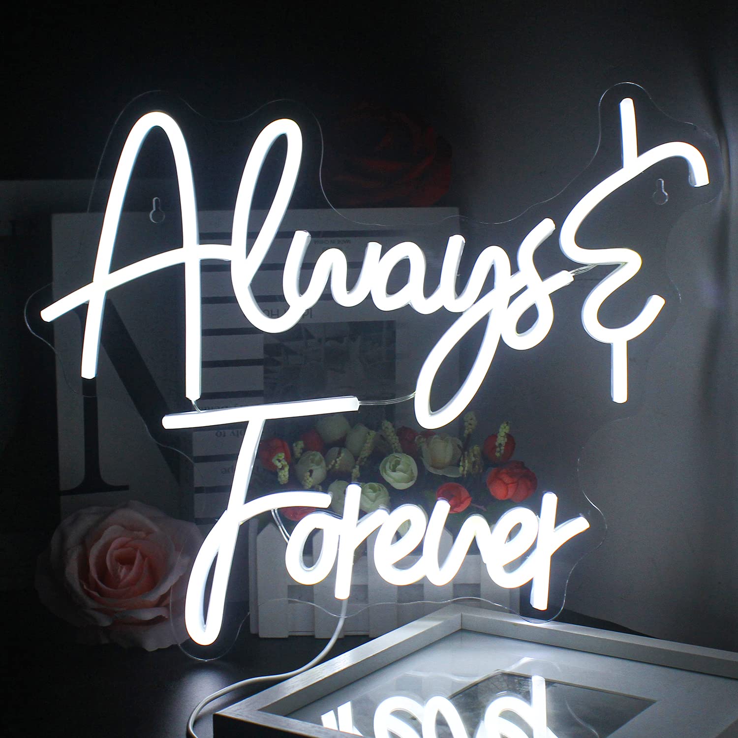 Looklight Always Forever Neon Led Sign - White Acrylic Letter USB Night Lamp for Bedroom, Wedding, Engagement, Birthday, Party, Christmas