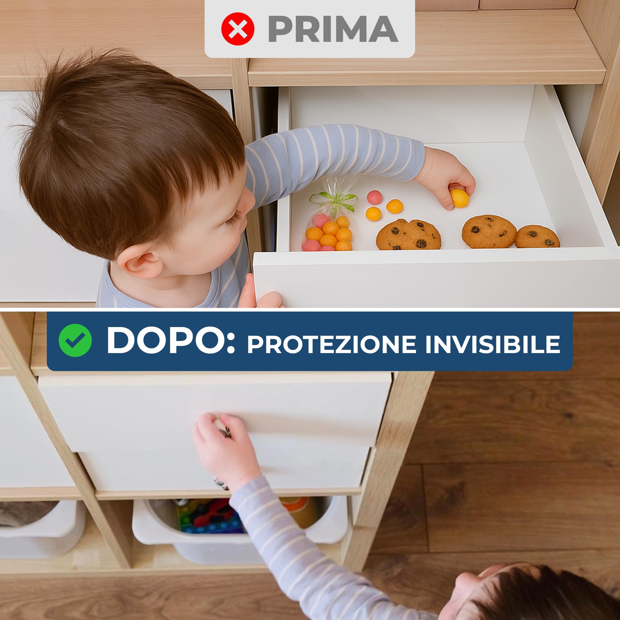 Blocca Cassetti per Bambini Hoffenbach 12 Serrature 3 Chiavi Chiusura Magnetica Bianco