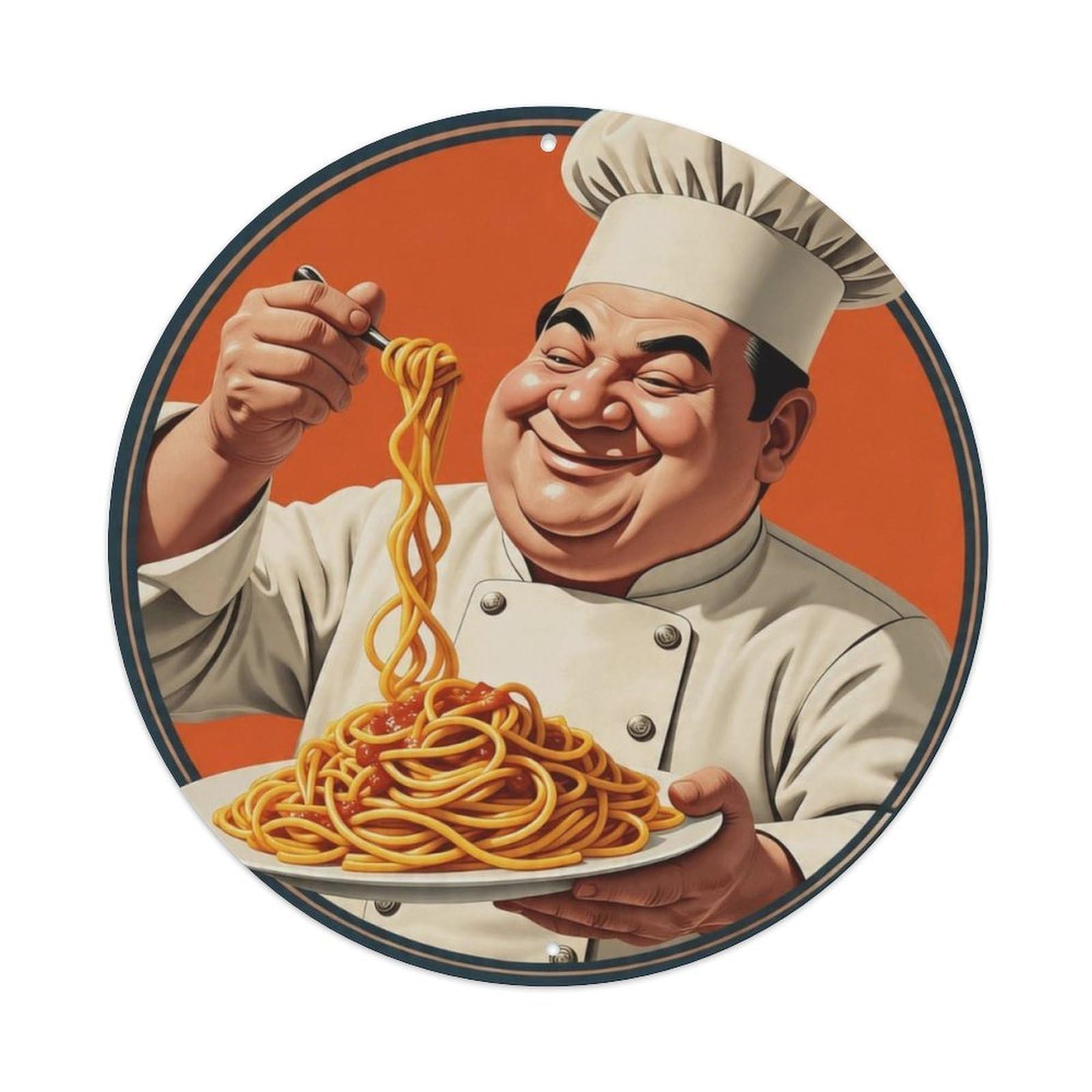 Vintage Chef Spaghetti Kitchen Round Metal Sign Vintage Aluminium Metal Sign, Retro Wall Decor for Home, Bar, Garage & Farmhouse 20x20cm