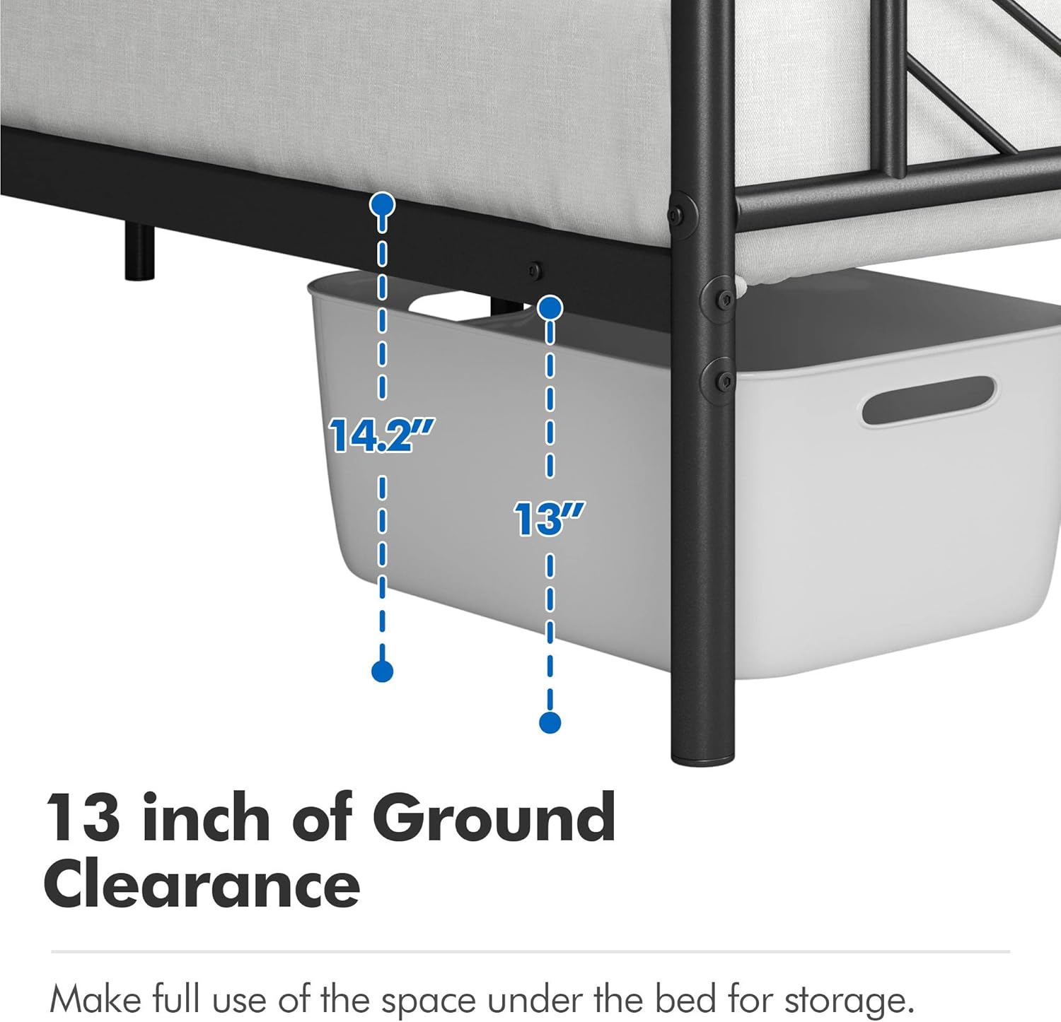 Yaheetech Full Size Bed Frame Metal Platform with Durable Supports, Mattress Foundation with Arrow Design Headboard Storage Clearance. Easy Assembly, No Box Spring Needed, Black - Image 8