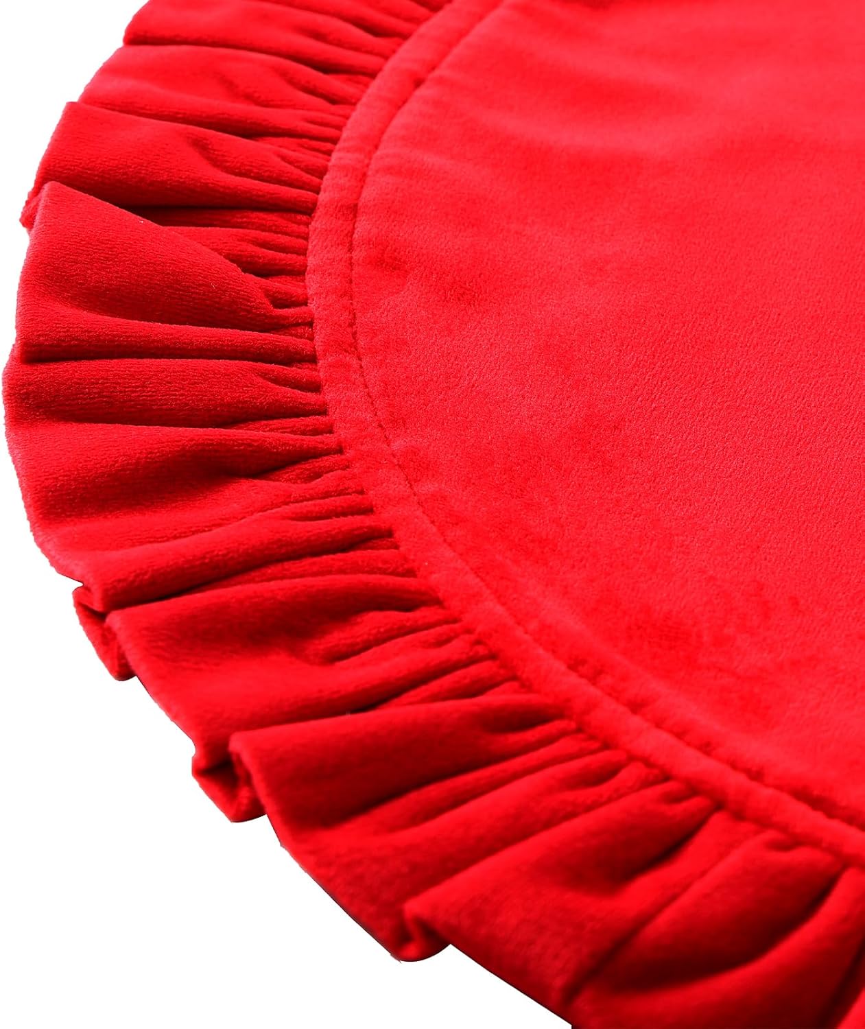 18 Inch Velvet Round Placemat with Ruffle for Dining Table Outdoor Placemats Non-Slip Washable for Gathering, Occasional Decoration and Family Parties Celebrations Set of 4, Red