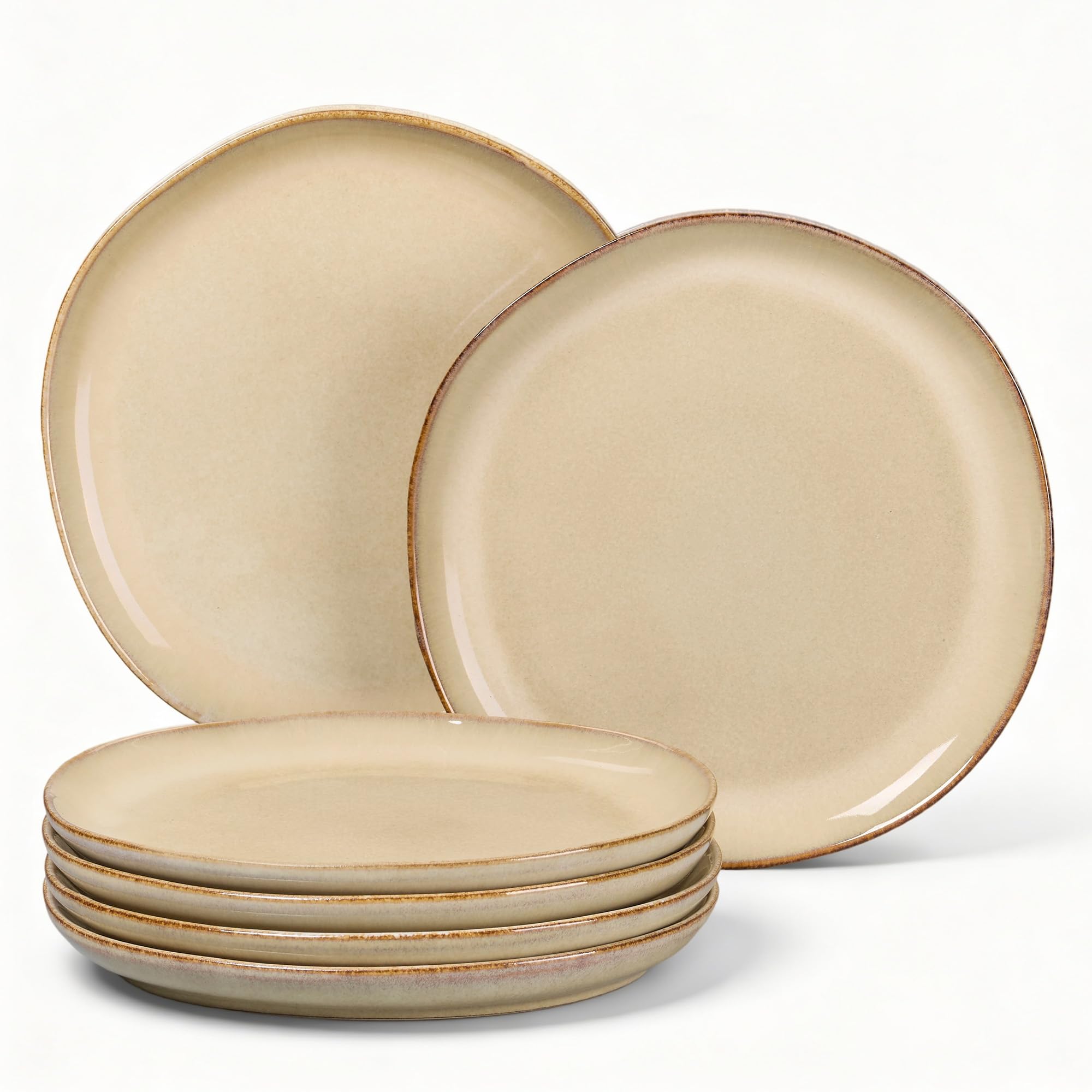 Joyfair 8 Inch Irregular Stoneware Dessert Plates Set of 6, Sandy Khaki