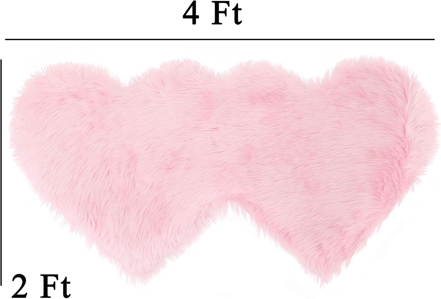 PiccoCasa Double Heart Shaped Soft Faux Sheepskin Fur Plush Area Rugs for Home Living Room Balcony Sofa Floor Mat Bedroom 4ftx2ft Light Pink