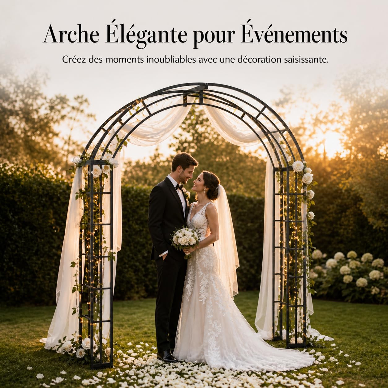 Arche Jardin Metal Europeen, Finition Peinte Noire, Support Plantes grimpantes, Décor pour événements, pour Amateurs Jardins, 150/75/40cm (Largeur/Hauteur/Profondeur)
