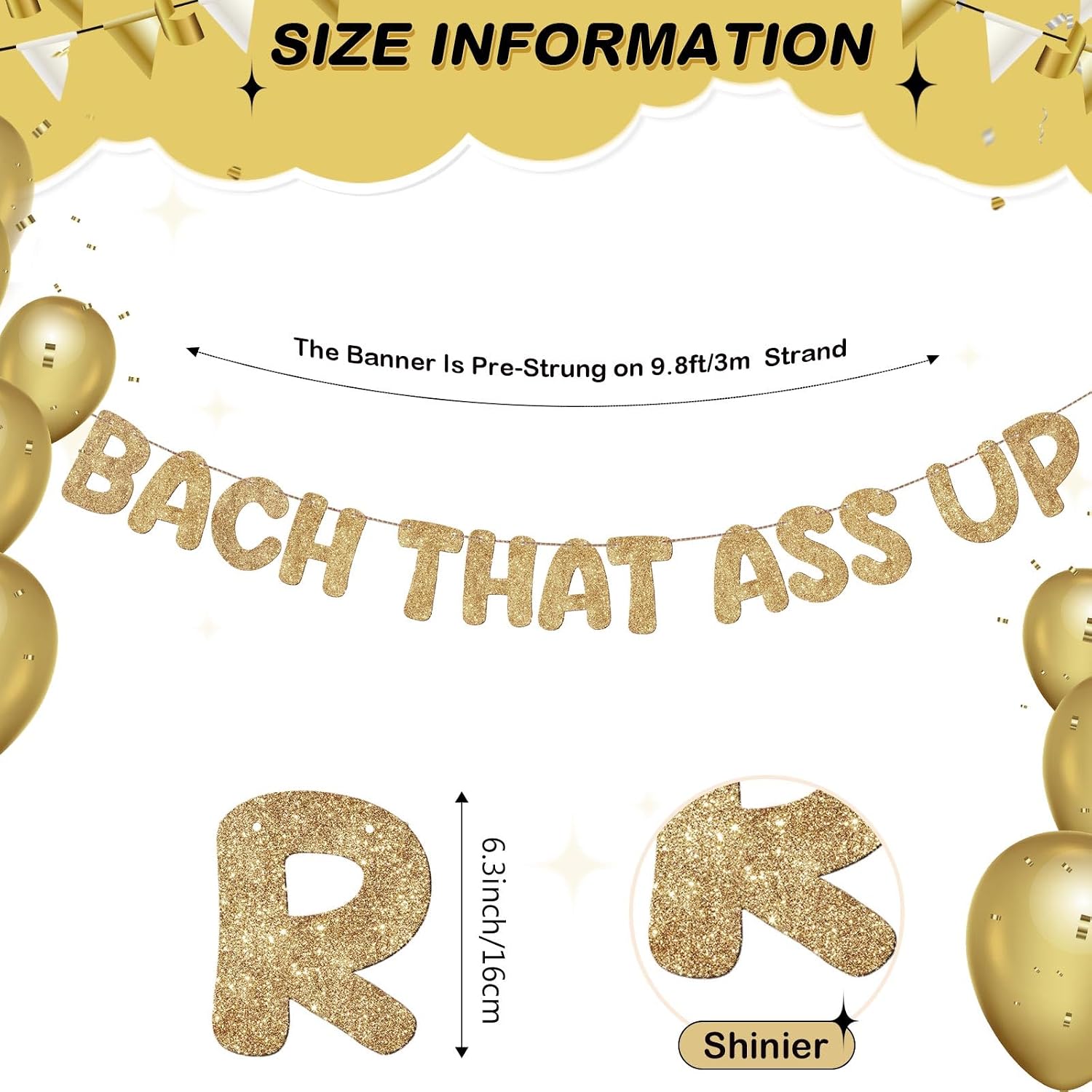 Fulmoon Bach That Ass up Banner Bachelorette Party Decor, Champagne Gold image 2
