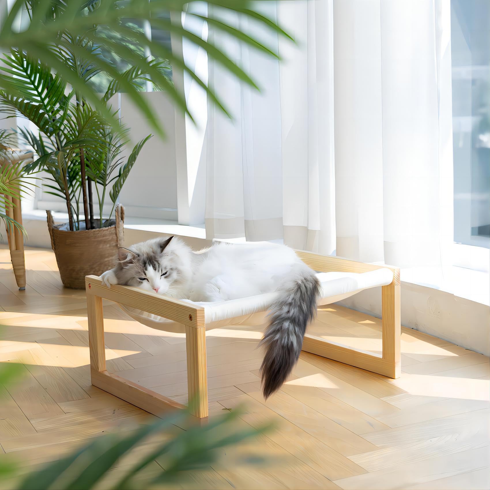 FUKUMARU Katzenbett, Plüsch-Samt-Katzenbetten für Indoor-Katzen, Katzenhängematte aus Holz, 50,8 x 40,6 cm, geeignet für Katzen, Hunde, Kaninchen, Kätzchen und Kleintiere