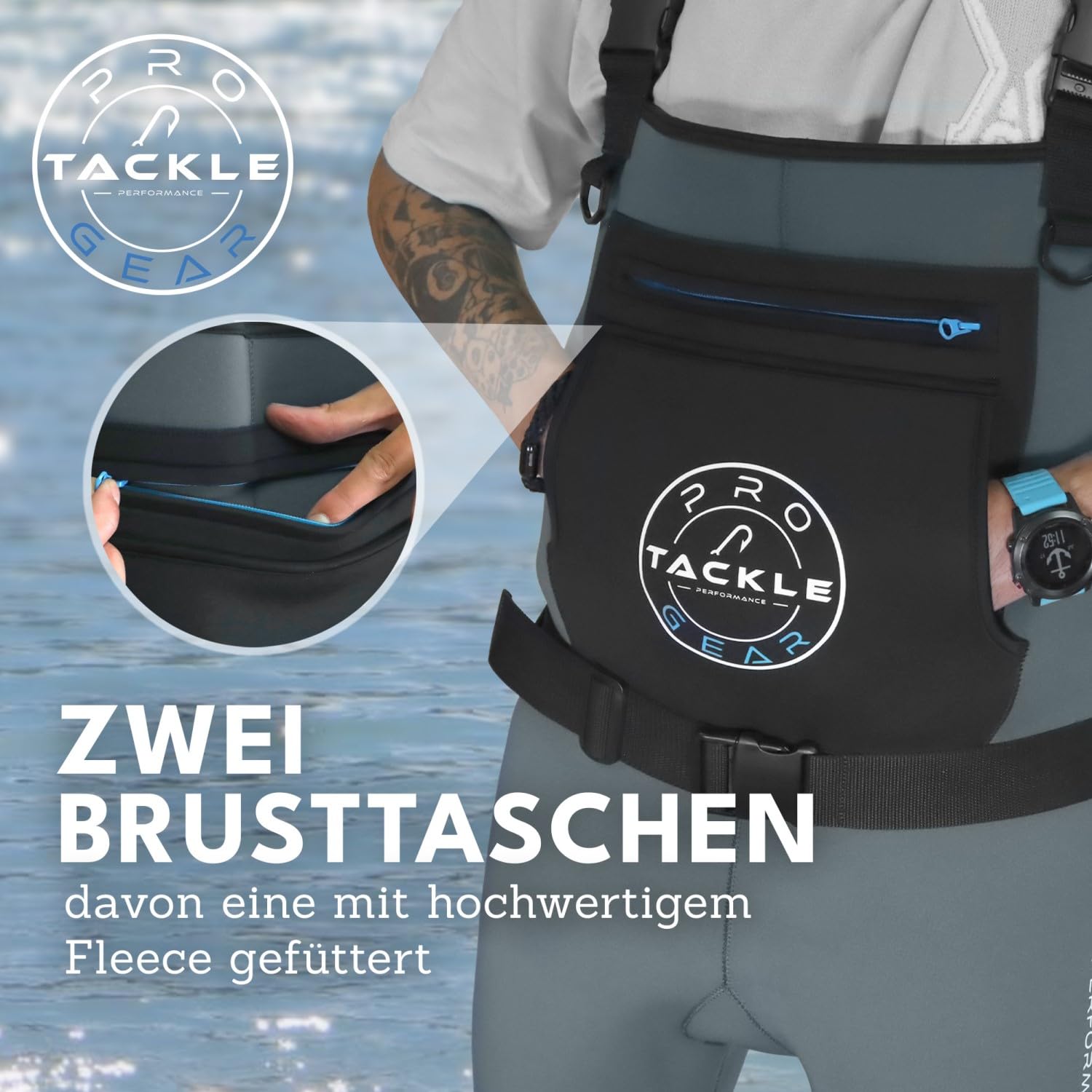 Pro Tackle Neopren Wathose - Water Strider II Stocking Foot, 4mm Neopren, Wasserdichte Anglerhose, Verstellbare Schultergurte, Brusttaschen - Perfekt für Angeln und Outdoor