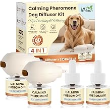 Dog Pheromones Calming Diffuser to Calm Dogs 4 IN 1 Kit 2 Diffusers+2 Refills Pheromone Plug In for Stress Barking Pee Accidents Chewing Aggression Separation Anxiety Relief 60 DaysOdorless