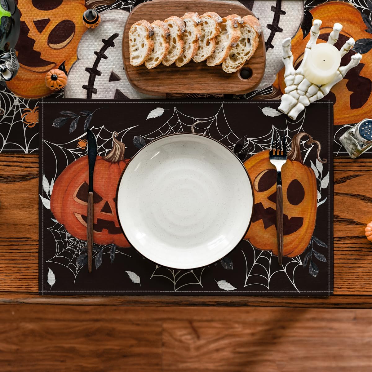 Artoid Mode Gatto Jack-O-LLanterna Halloween Tovaglia Stagionale Biancheria Da Tavola Cucina Decorazione Per Interni Vacanza Festa Decorazione 85 X 85 Cm