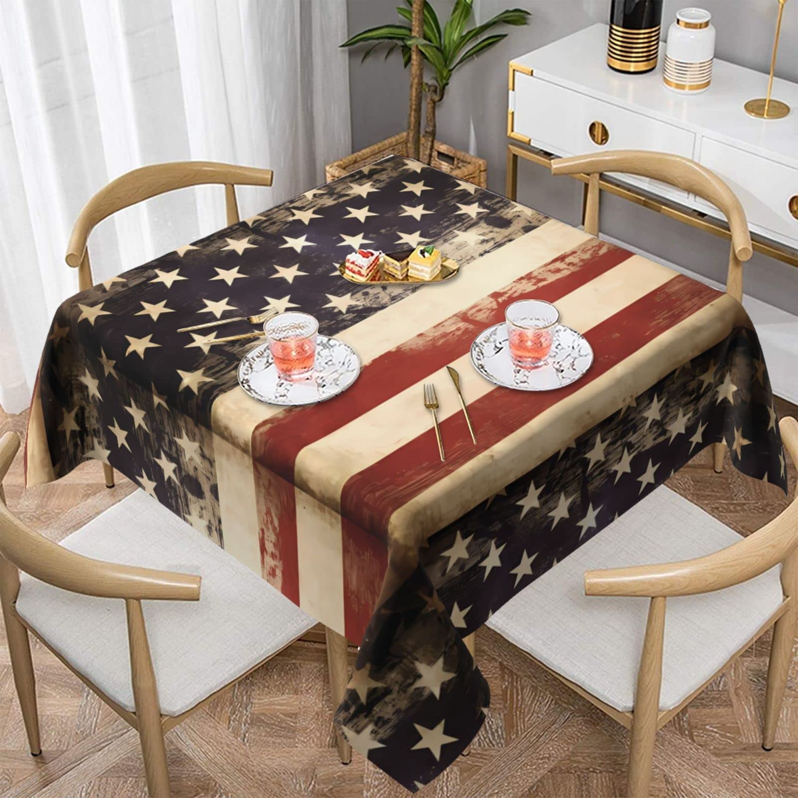 Tischdecke American Flag Vintage - 152 Cm Durchmesser, Polyester, Waschbar & Rutschfest Für Drinnen & Draußen