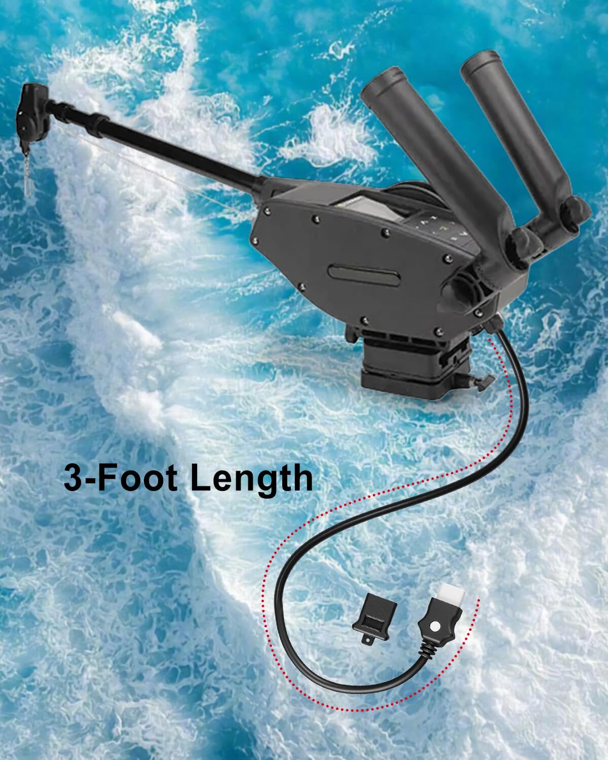 1903017 Downrigger Battery End Cable Replacement, 3FT 12V 30 Amp Power Cord Compatible with Electric Downrigger 2008-up, Waterproof Marine Cable with Anti-Corrosion End Cap