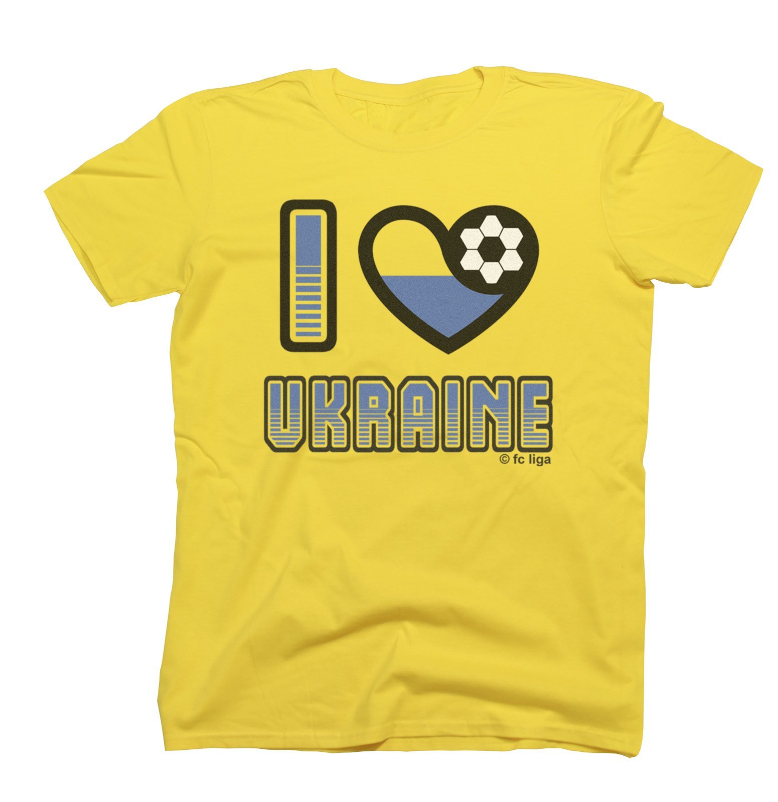Adults or Kids Ukraine 2022 Football T-Shirt I Love Ukraine with Country Flag Euro Team Yellow