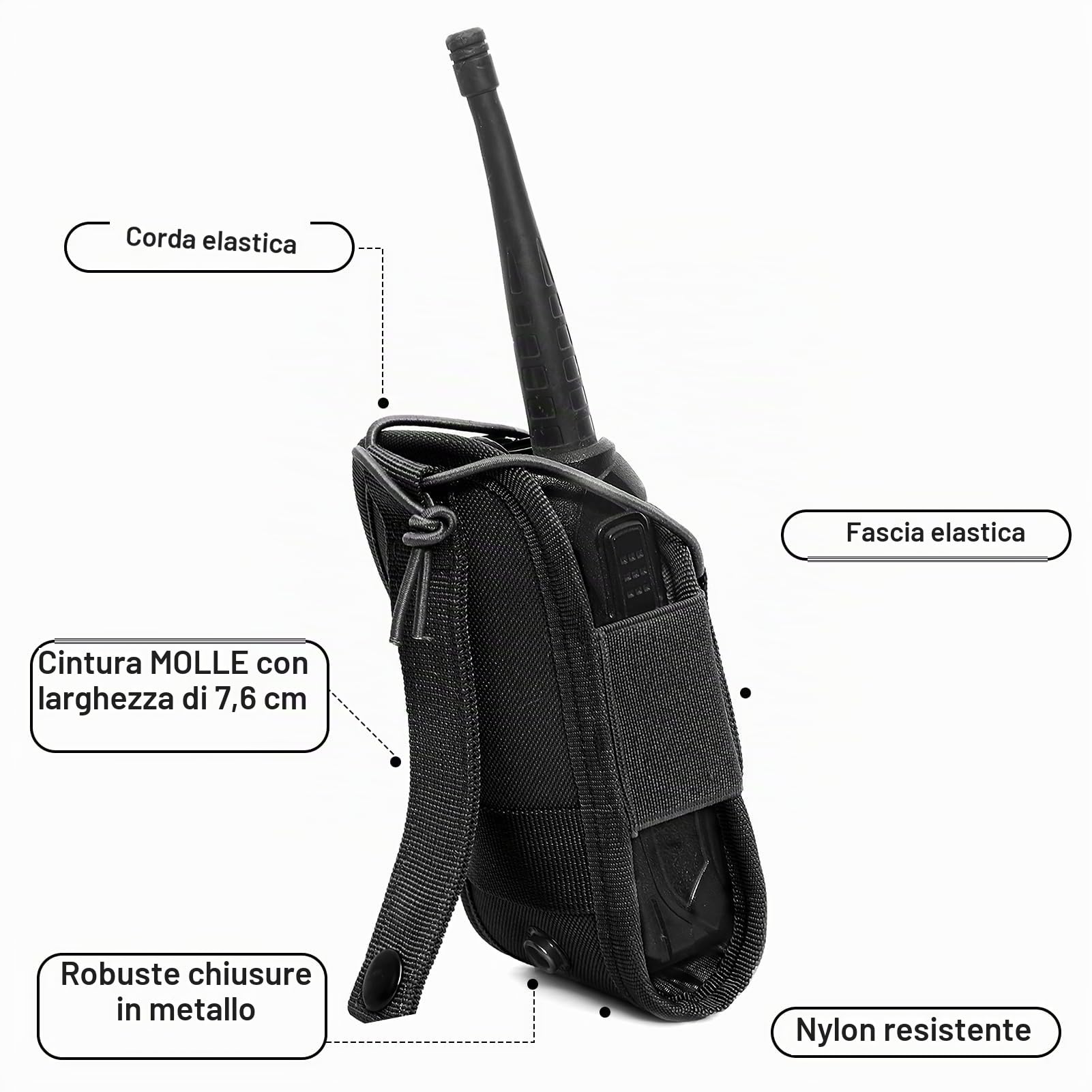 Walkie Talkie - Custodia in nylon per radiotelefoni, supporto regolabile per radio, custodia intercom per gilet, supporto radio per cintura