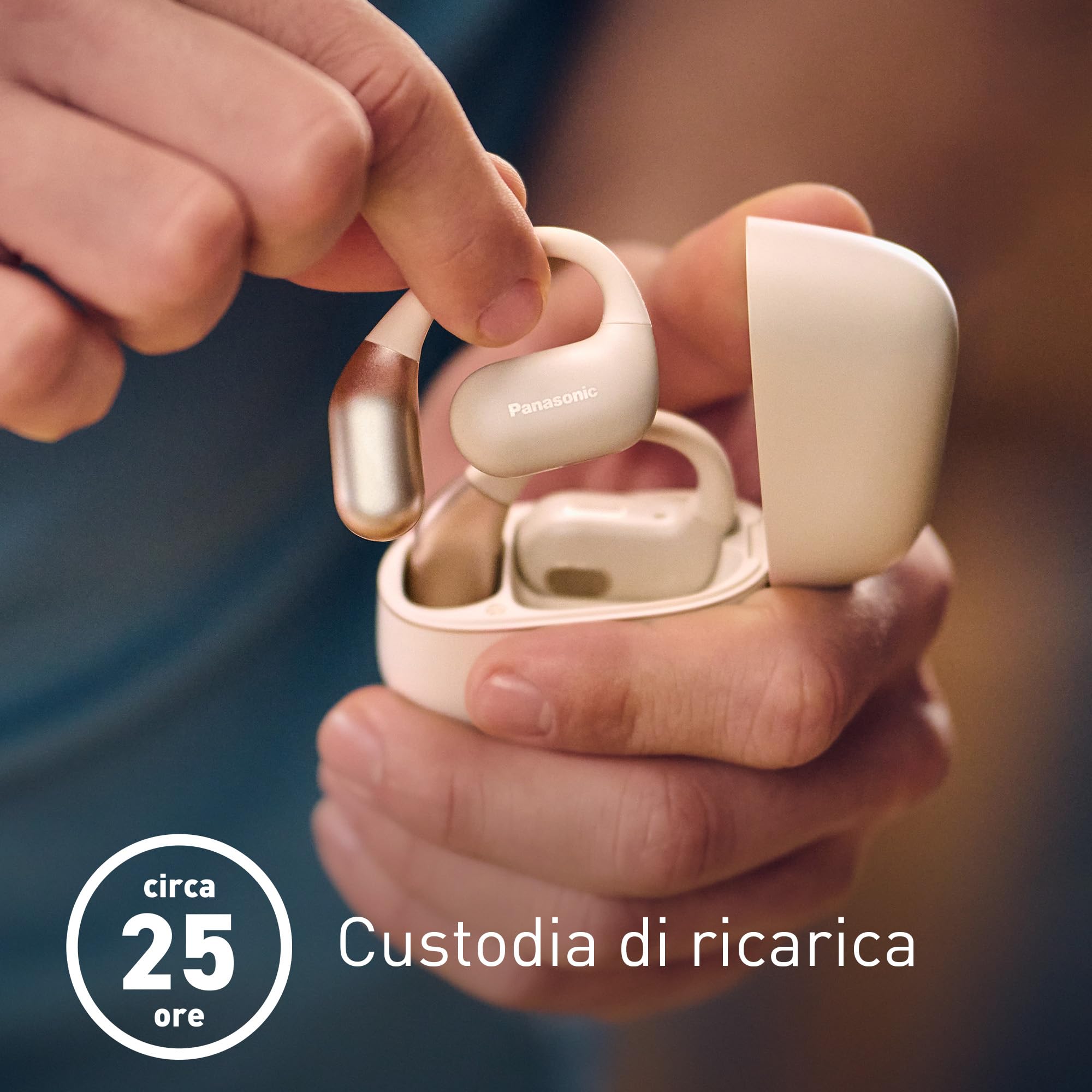 Panasonic RB-F10DE-C Cuffie Wireless Open-Ear, Auricolari wireless Sport Bluetooth con Microfono ENC, 25H di Autonomia, Bluetooth 5.4, IPX4, Controlli Touch, Beige