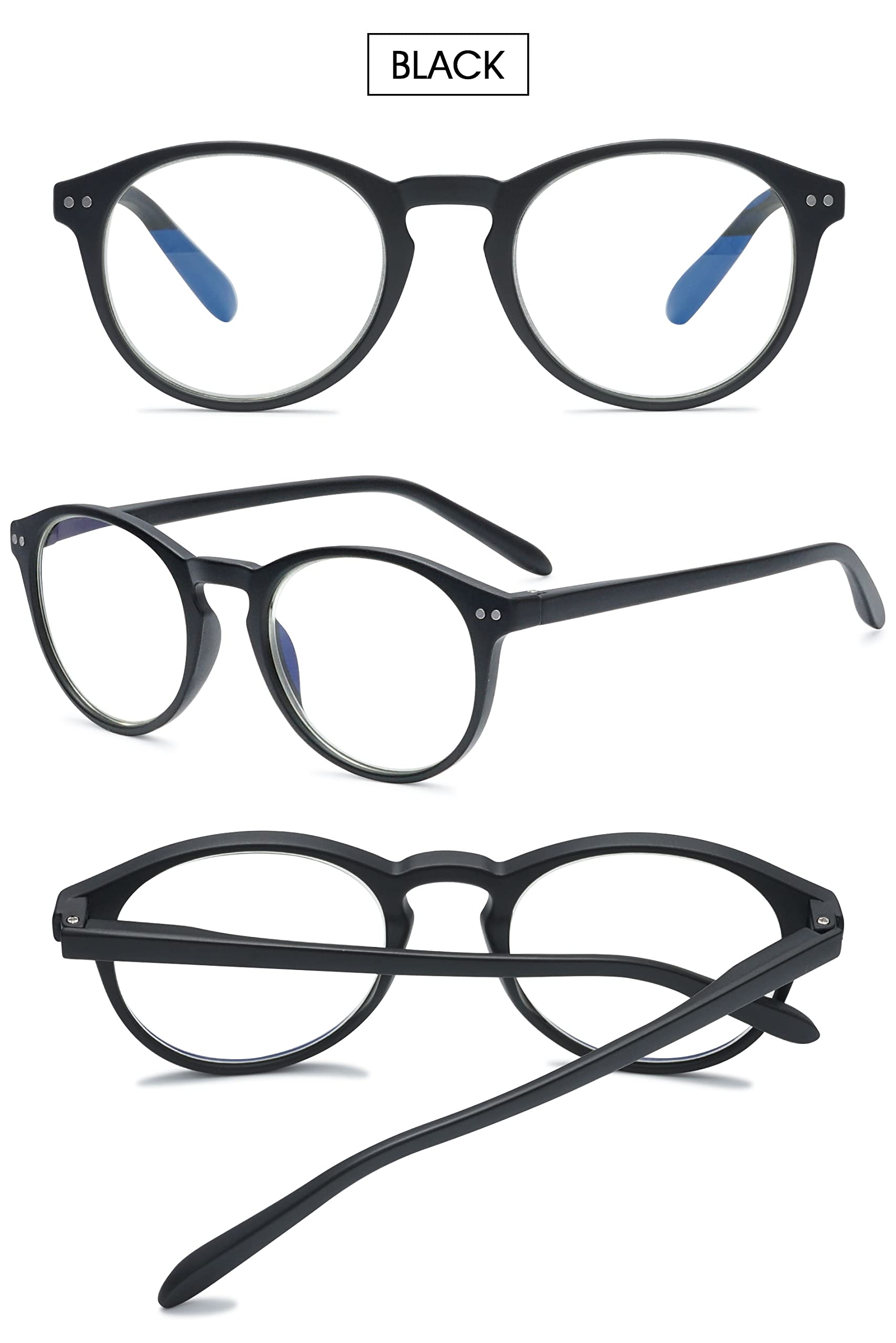 VEVESMUNDO Anti Luce Blu Occhiali da Lettura con Custodia Rotondi Occhiali per la lettura con Filtro Luce Blu da Uomo Donna