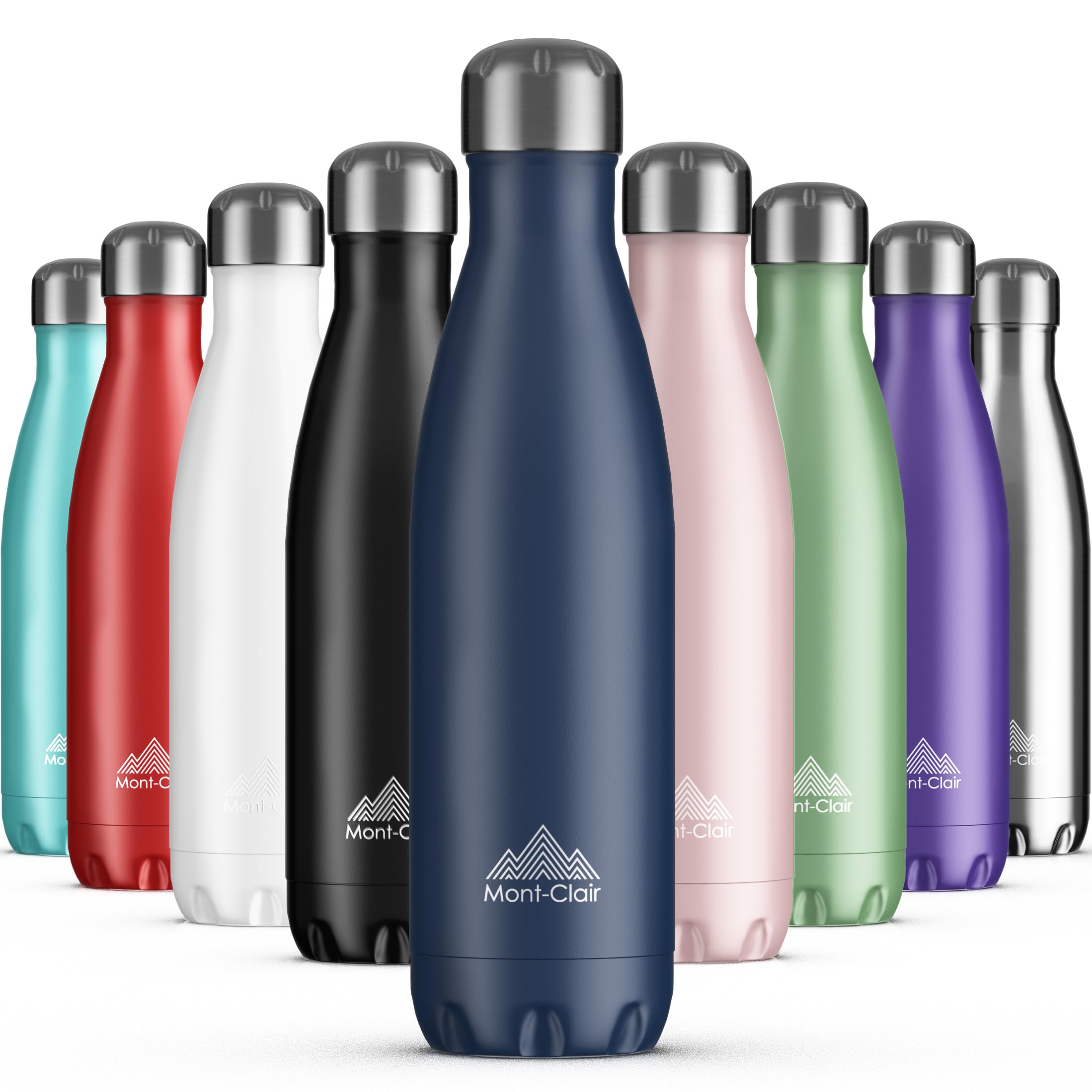 Mont-Clair Stainless Steel Water Bottle, Vacuum Insulated - BPA Free, 12h Hot & 24h Cold Drinks, Metal Water Bottle 500ml Leakproof, Ideal for Adult, Kids, Running - Dark Blue