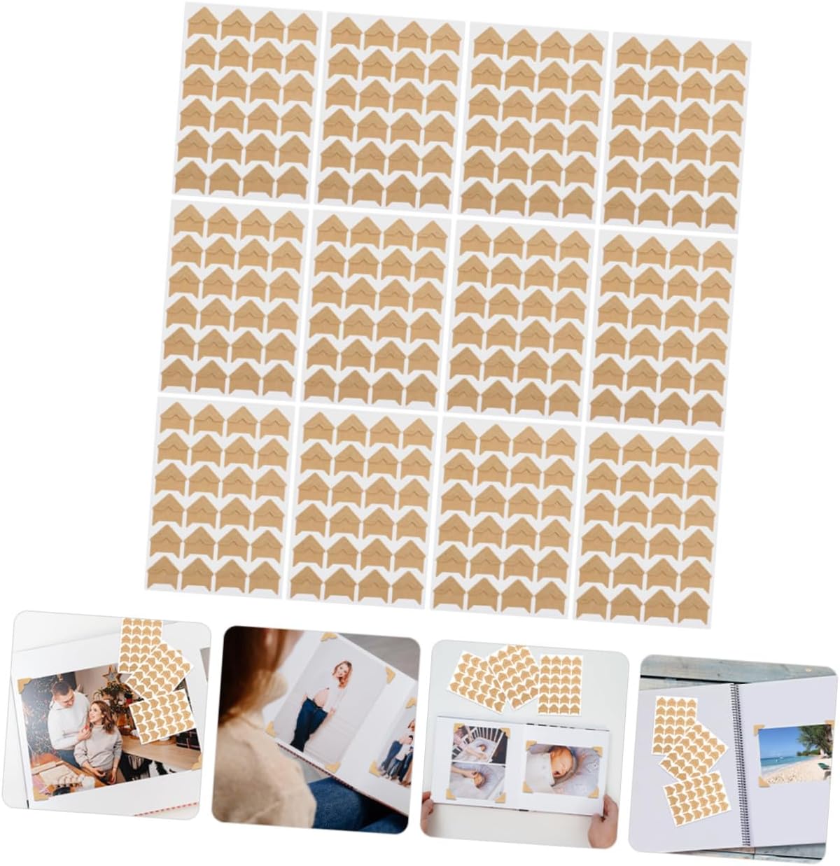 Lurrose 12 Sheets Self-Adhesive Photo Corner Stickers for Scrapbooking and Photo Albums Kraft Paper Vintage Style Easy Peel and Stick Picture Corners for DIY Journals and Scrapbook