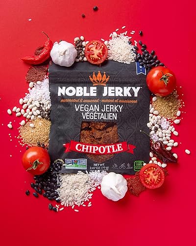 Miniatura 3 de Noble Jerky - Aperitivos veganos, vegetarianos, a base de plantas, bolsas de 2.47oz (3 bolsas) (Chipotle)