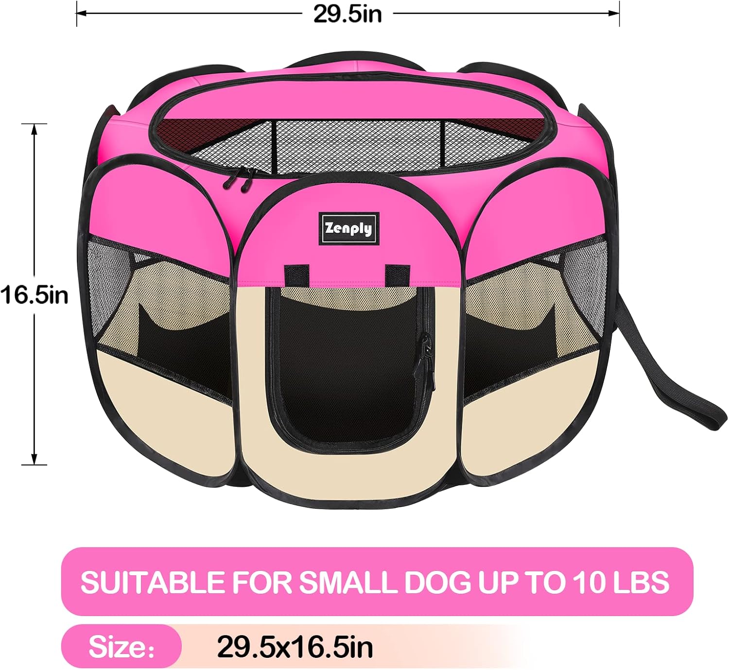 Portable Pet Dog Playpen, Pet Playpen Foldable Extra Heavy Duty Pop Up No Assembly Kennel Tent Crate Indoor Outdoor with Shade Ventilation Mesh for Small Animals, Kitten, Cat, Rabbit (Hot Pink)