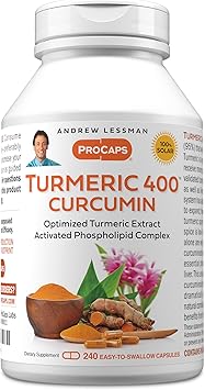 ANDREW LESSMAN Turmeric 400mg - 240 Capsules - 95% Curcuminoids as Phospholipid Complex for Optimum Benefits and Absorption, High Potency Standardized Extract, Small Easy to Swallow Capsules