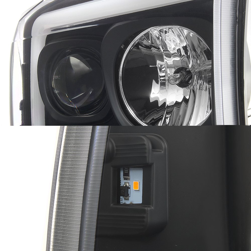 Black LED Tube Projector Headlights For 1999-2004 Ford F250 F350 F450 Super Duty - Pair (Spec-D Tuning)