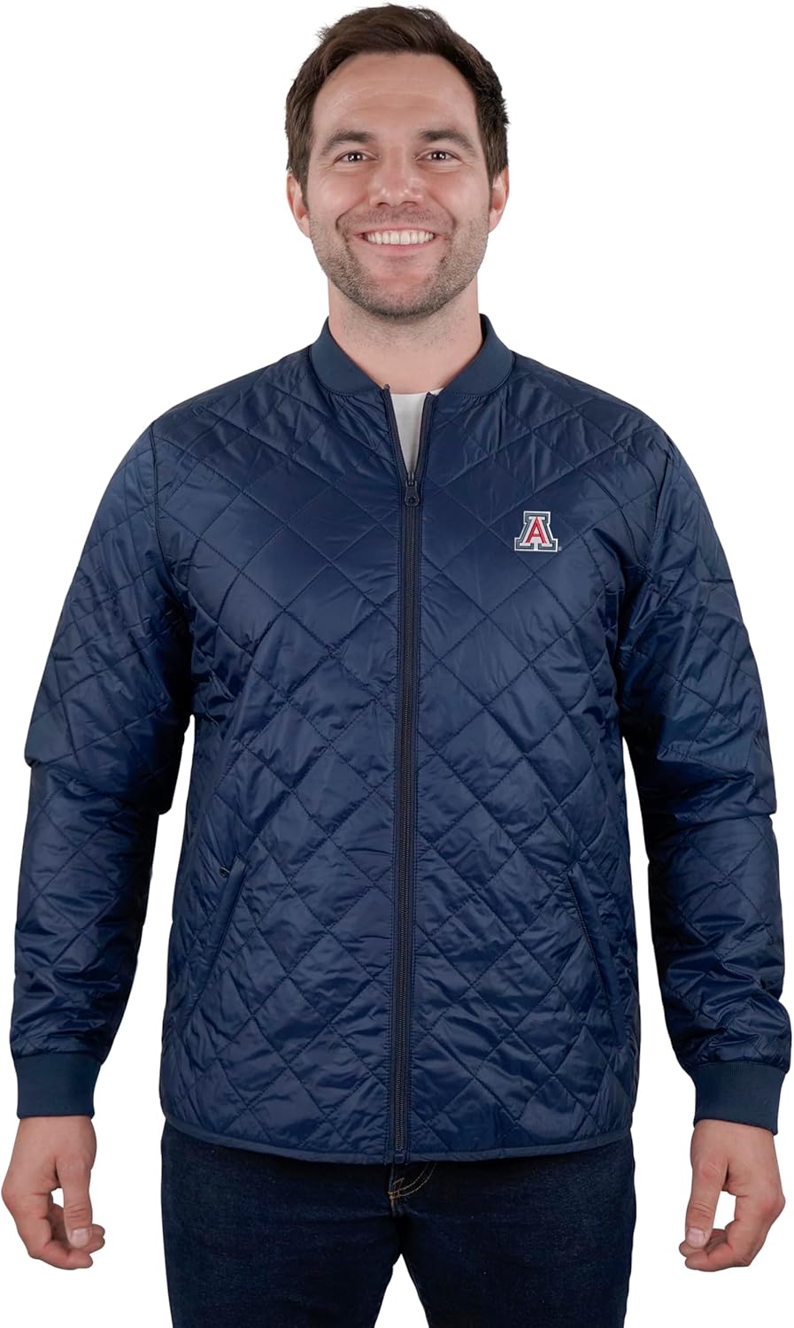 Vantage Apparel Men's Everett Bomber Jacket – NCAA Licensed Quilted Polyester, Water-Repellent, Packable Zocket Jacket