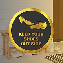 Acrylic Self-Adhesive "Keep Your Shoes Outside" Door Sign for Professional Spaces - Durable, Easy Application - Ideal for Businesses, Retailers, Hospitality, and Offices (Gold & Black)