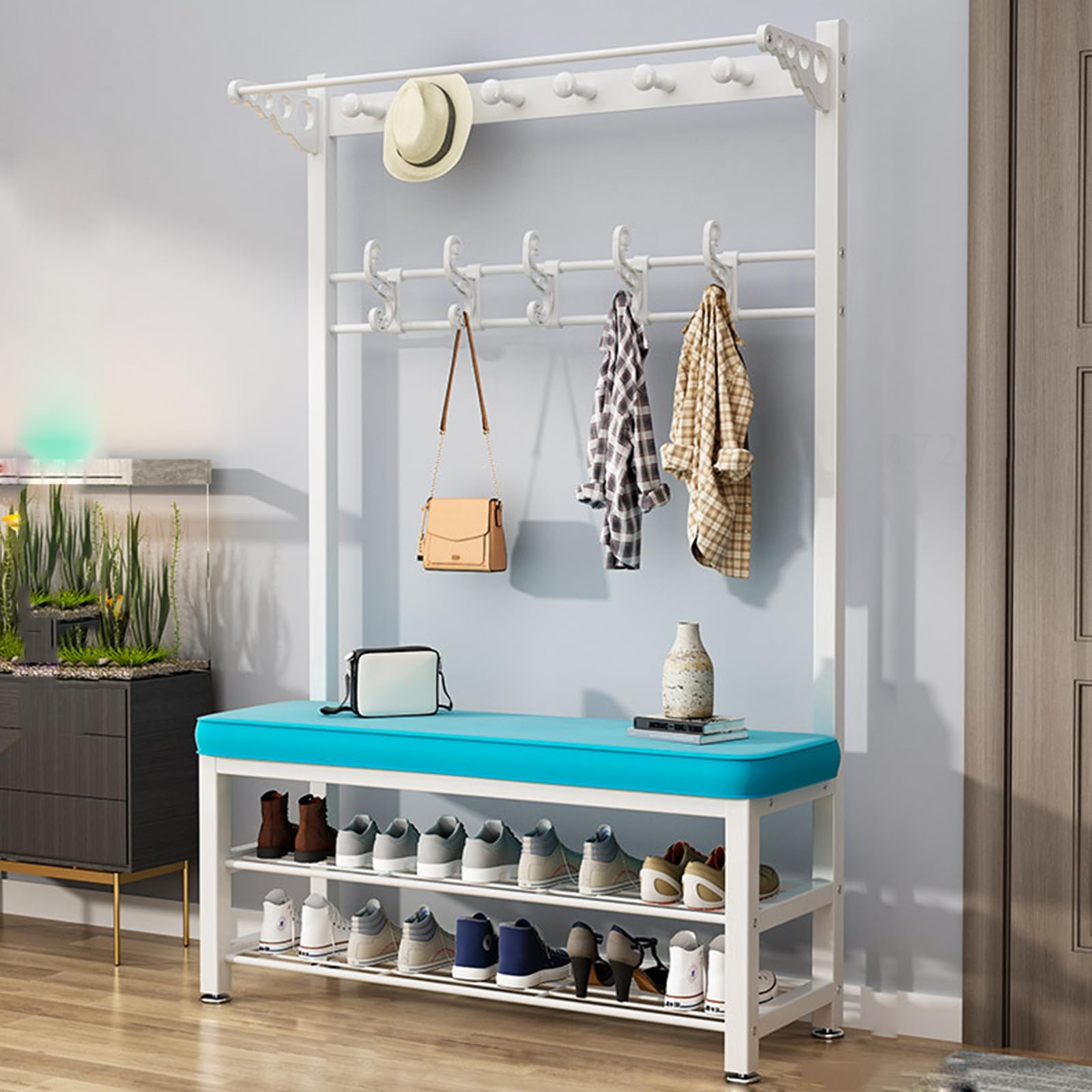 MYUYEE Coat Rack, Hall Tree With Shoe Bench For Entryway, With Shoe Storage Bench 3-In-1 Shoe Rack Different Heights, Entryway Bench With Coat Rack,Wood Look Accent Furniture Wi(A-80Cm)