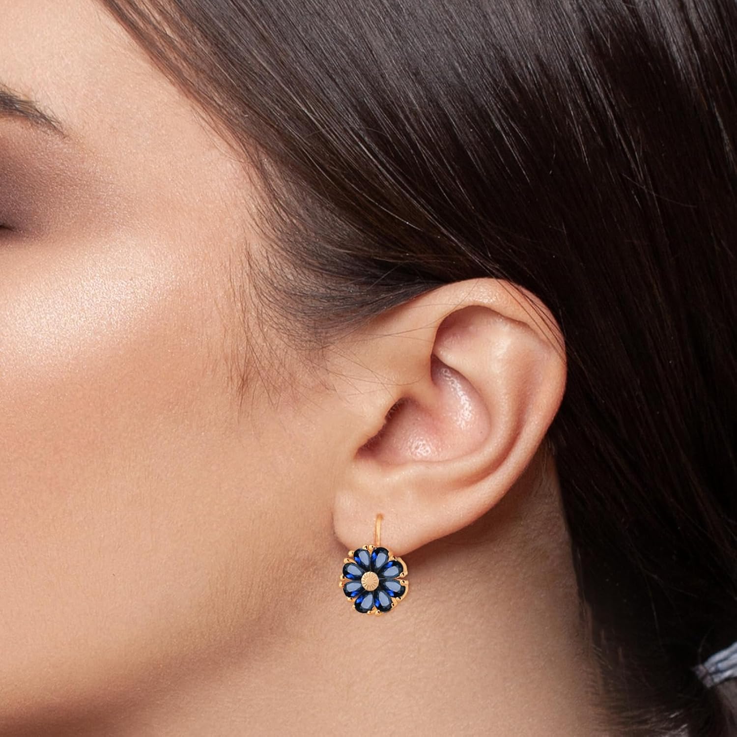 Gold Plated Flower Earrings Birthstone Leverback Earrings Hypoallergenic Vintage Floral Earrings for Women Trendy - Image 3