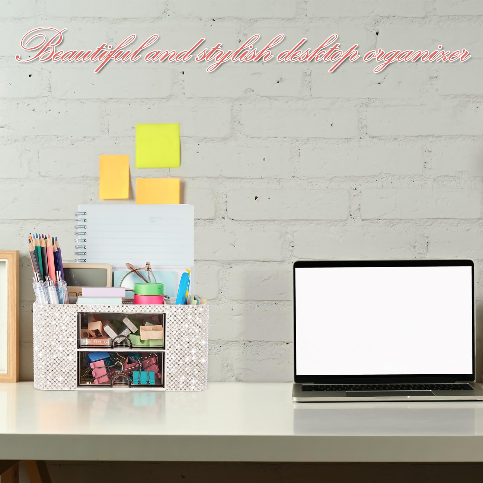 MotiMind Organizzatore da scrivania con 2 cassetti, decorazione per la stanza, regalo per adolescenti, ragazze, donne, compleanni, trucchi, per piano di lavoro, cura della pelle, scrivania, portapenne