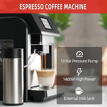 全自動エスプレッソマシン【ミルク自動泡立て付き】 Amazon | Aeomjk Espresso Maker 自動なミルク泡立て器付きの
