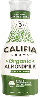 Califia Farms Organic Unsweetened Almond Milk 48oz - Dairy-Free Vegan Keto Plant-Based, USDA Organic, Just 3 Ingredients