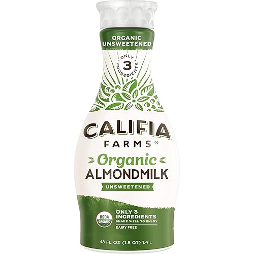 Califia Farms - Leche de almendras orgánica sin azúcar, 48 onzas, sin lácteos, keto, vegana, a base de plantas, leche orgánica, sin OMG, baja en
