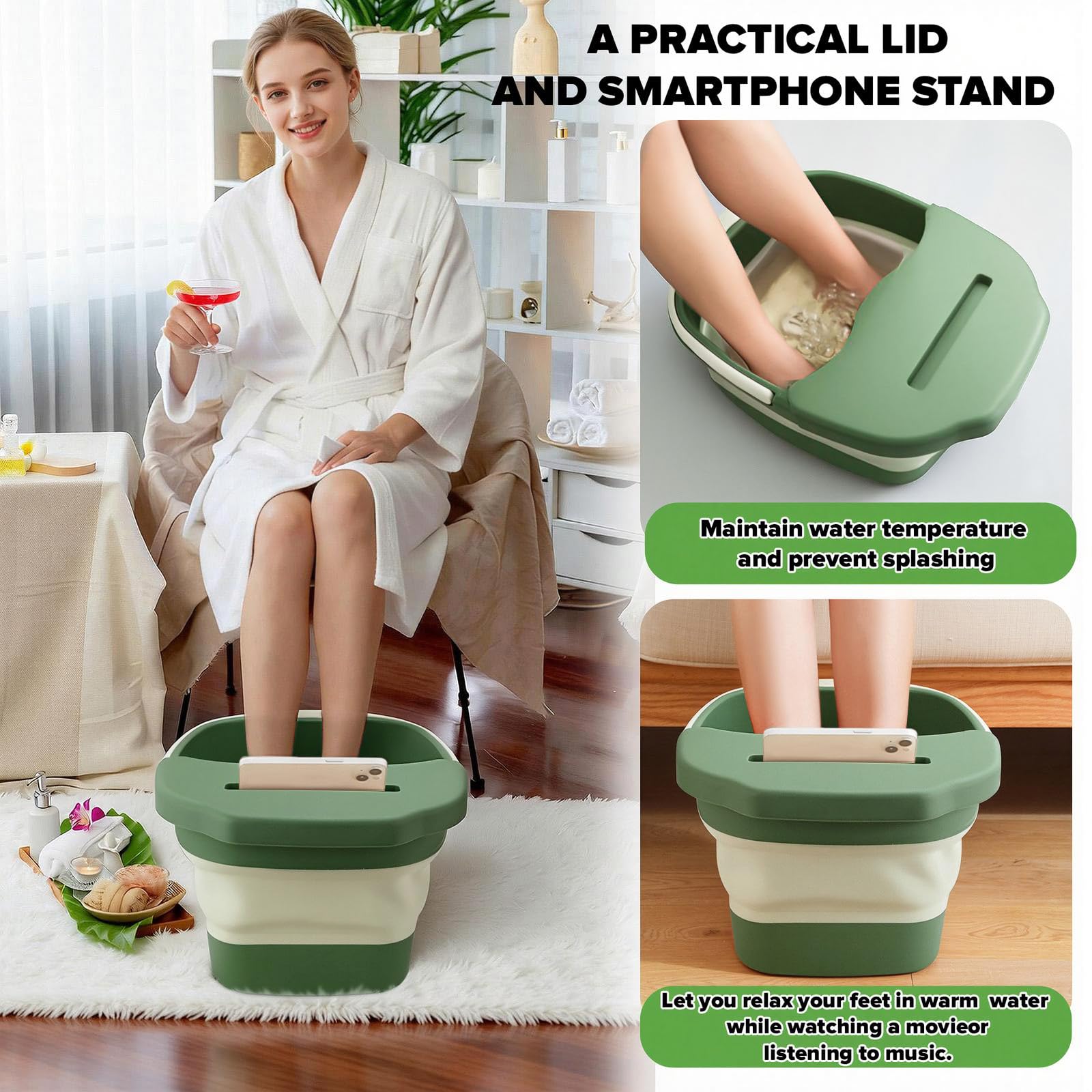 Baignoire pliable 10 en 1 avec fonction massage, limes à pieds en acier inoxydable et râpe pour callosités, bain de pieds pour pédicure professionnelle, bain de pieds bouillonnant pour soulager