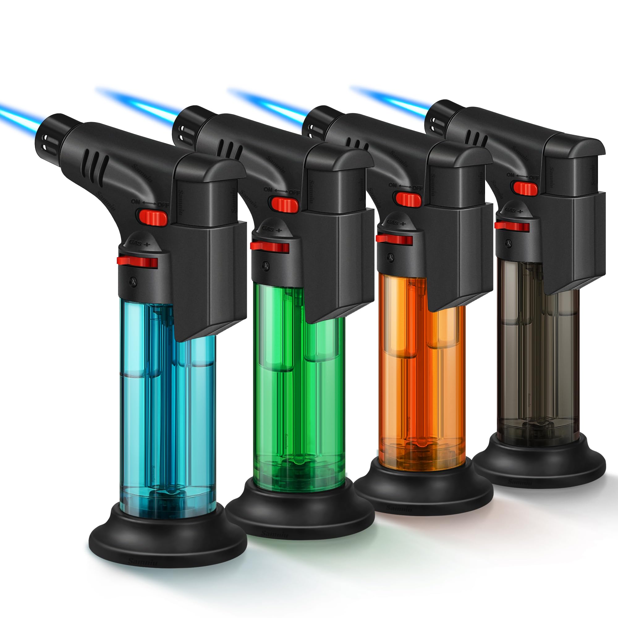 4 Pack of Torch Lighter, Jet Flame, Butane gas, Mini Refillable Windproof Lighters, for candle, fireplace, grill (Gas not Included)