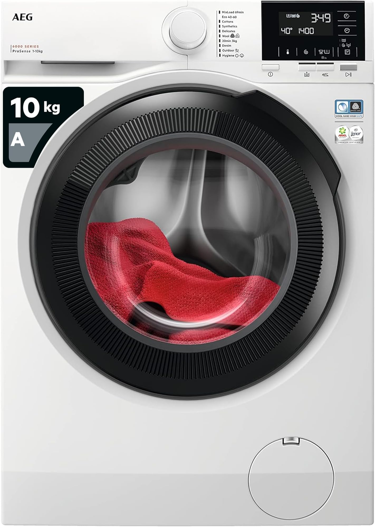 6000 Series Washing Machine 10kg LFR61144B, 1400rpm, Reduce Time, Water and Energy by 30% with ProSense Technology, Hygiene Program, Customised Laundry Cycles with MixLoad, Energy Class A