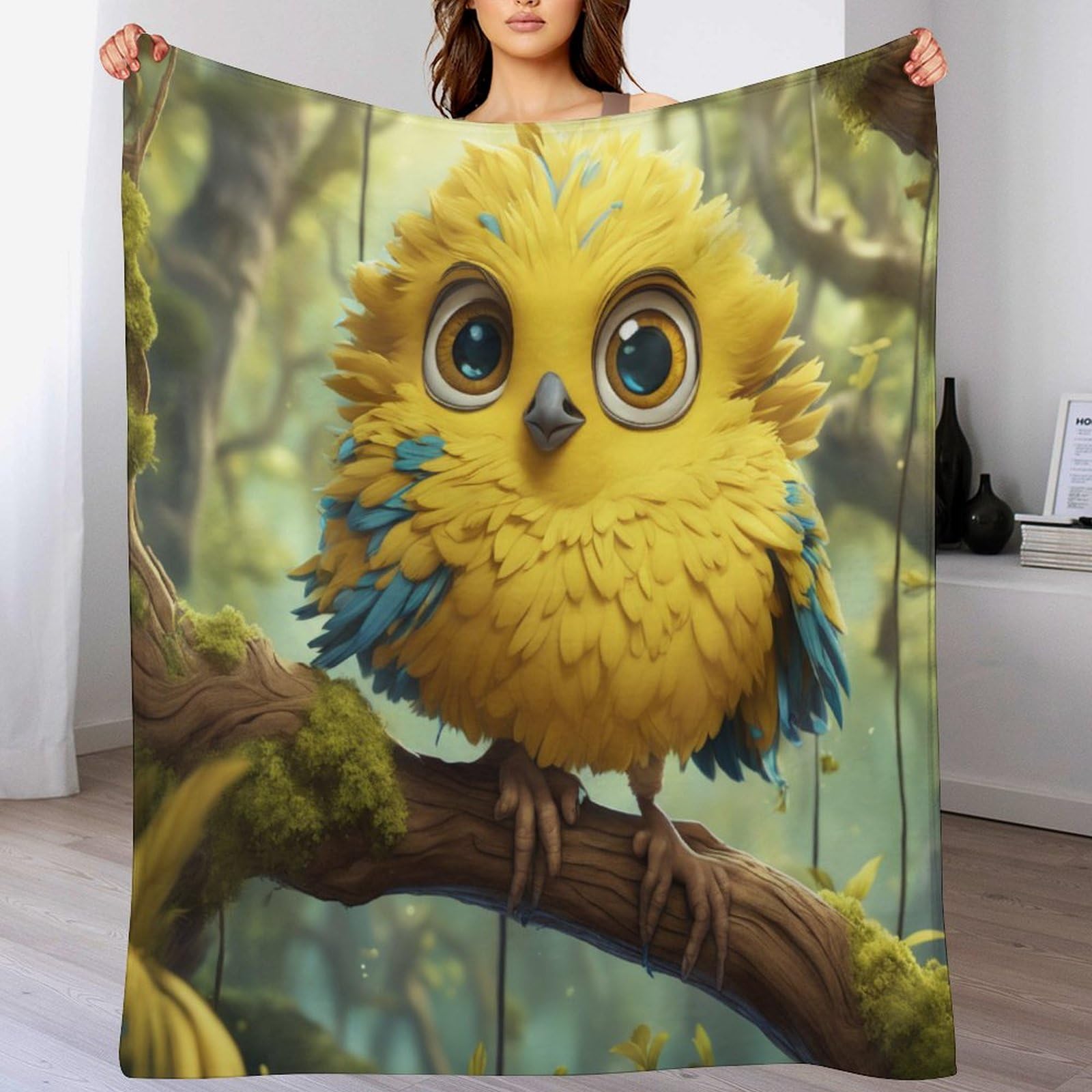 Couverture moelleuse oiseau mignon pour éliminer les frissons sur le canapé ou le lit