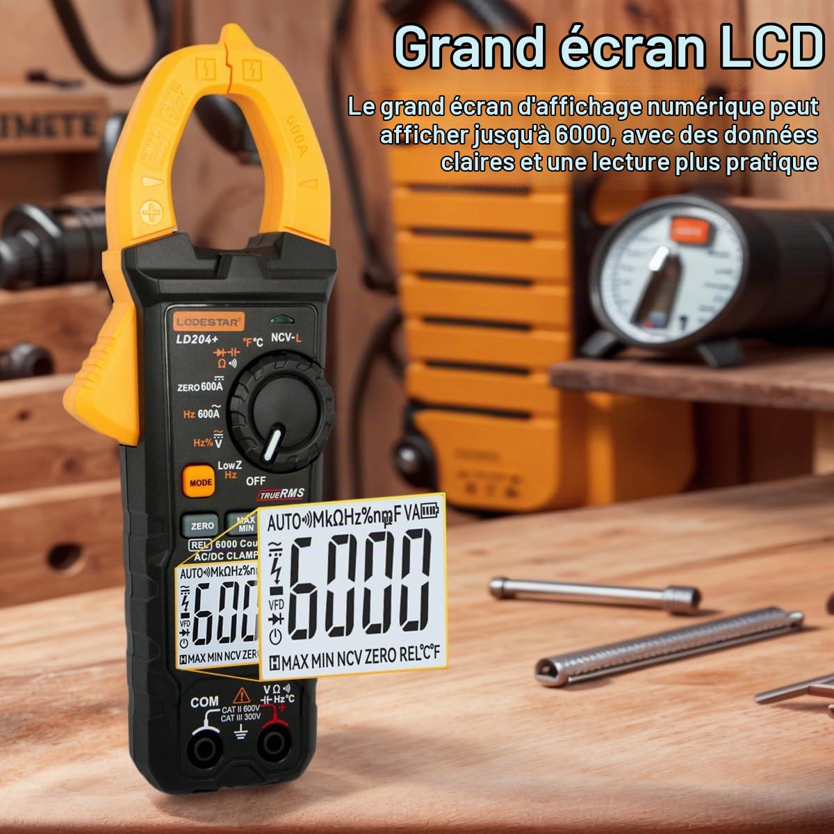 GALOOK Pince Ampèremétrique, 6000 Comptes Multimetre Automatique Numerique Professionnel, Voltmetre, Amperemetre pour Tension/Courant AC DC Résistance Continuité Capacité Diode Température NCV LIVE