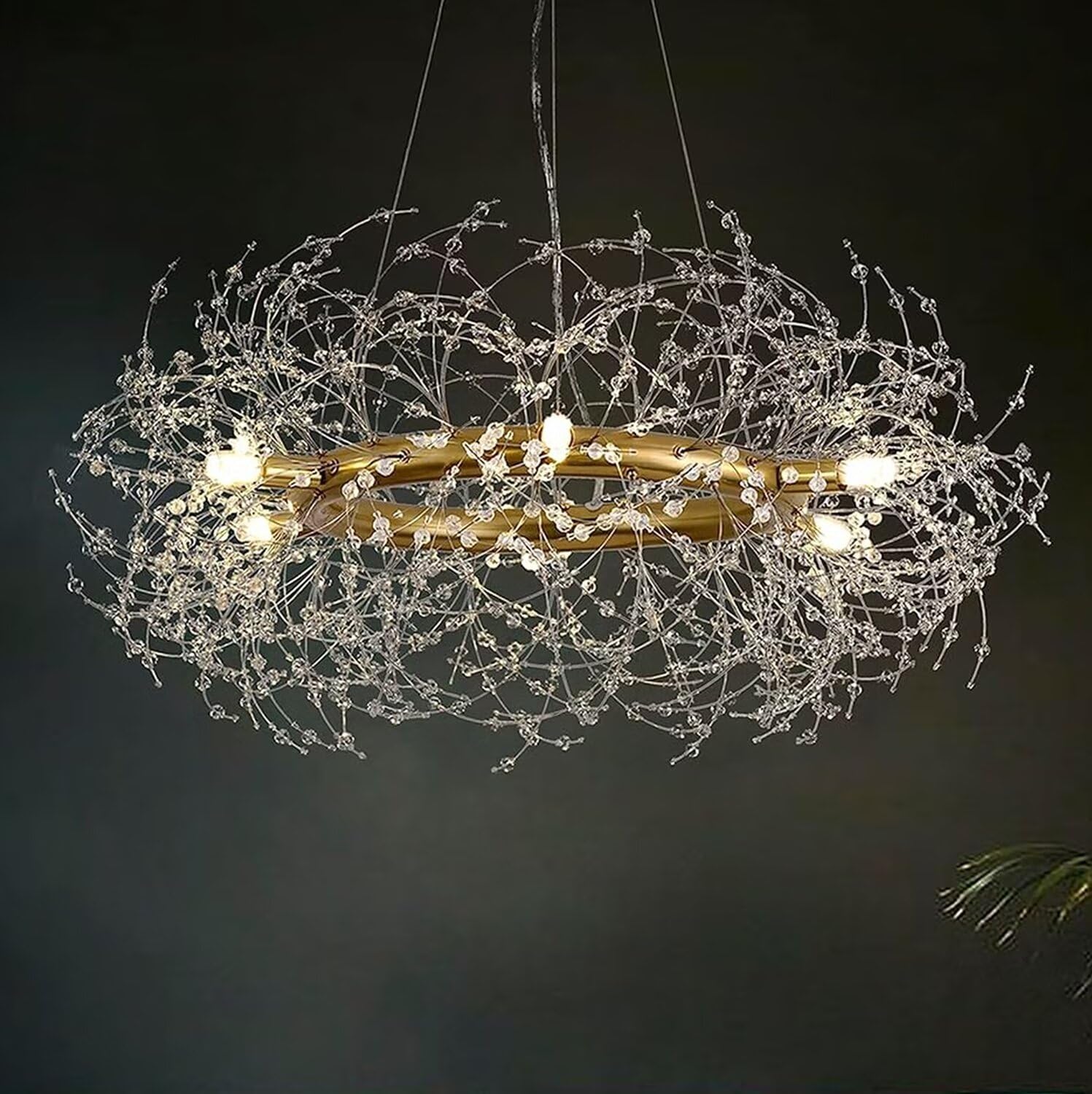HYJAUSXB Modern Firework Dandelion Crystal Chandelier for Bedroom Living Room Dining Kitchen Stylish Satellite Style Lighting Fixture