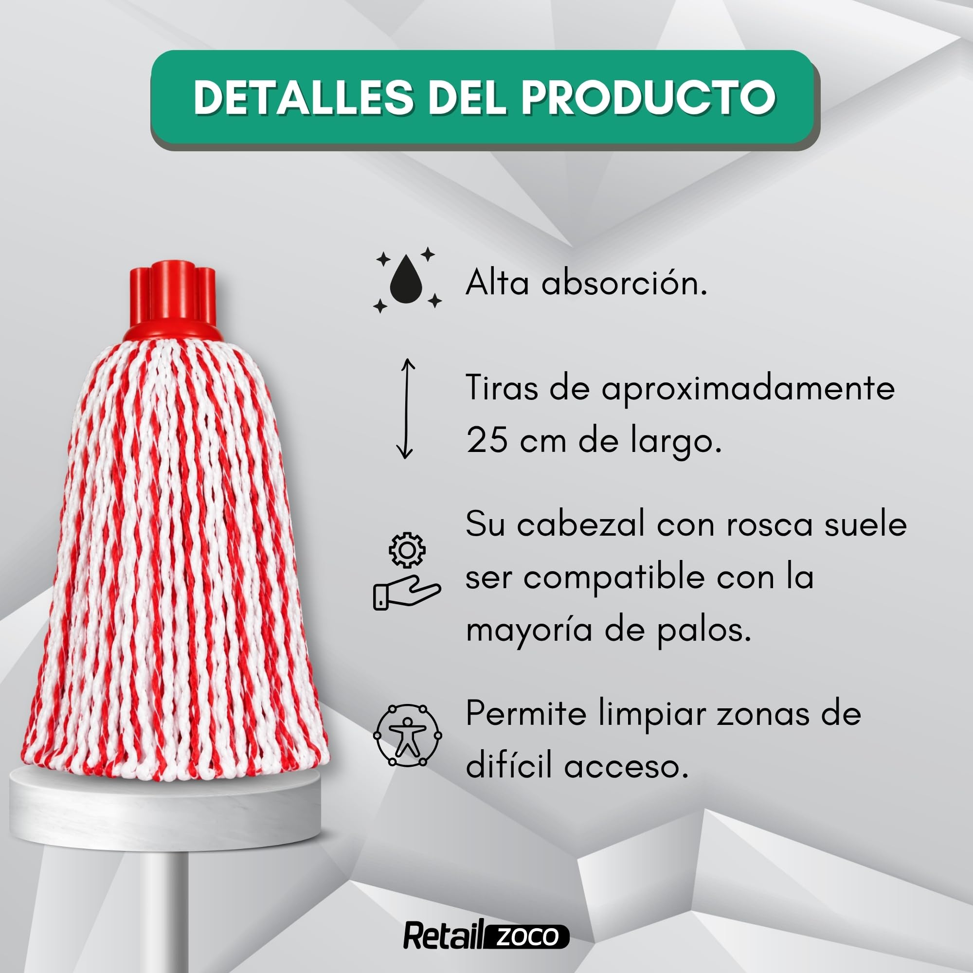 Fregona Microfibra Duplo Pack de 2, Alta Absorción y Sistema Antifúngico - imagen 3